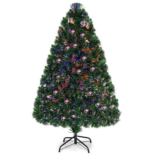 4 ft. Pre-Lit Fiber Optic Artificial PVC Christmas Tree with Metal Stand Holiday