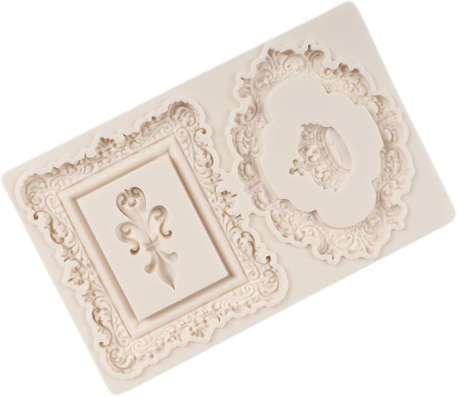 Baroque Photo Frame Fondant Moulds Picture Frame Silicone Mould Vintage Frame Moulds for Cake Decorating Cupcake Topper Polymer Clay Gum Paste