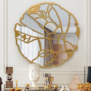 Pregaspor Round Wall Mirrors Decorative, 31.5'' Irregular Frame Gold Mirror for Wall Decor, Large Wall Mirror for Living Room, Entryway, Bedroom