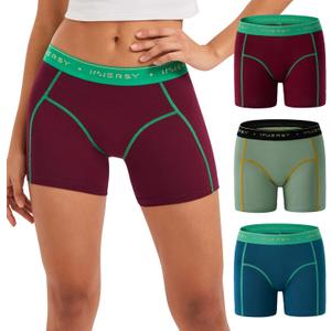 INNERSY Women's 4" Inseam Boxers Briefs Cotton Boyshorts Underwear Ladies Panties 3-Pack (Large, Retro Red&green)