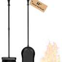AMAGABELI Metal Fireplace Ash Shovel and Brush Set Accessories 32'' Rust Resistant with Smooth Long Handle Coal Shovel Hearth Broom Fire Place Tools Set Indoor Outdoor for Wood Stove Fire Pit