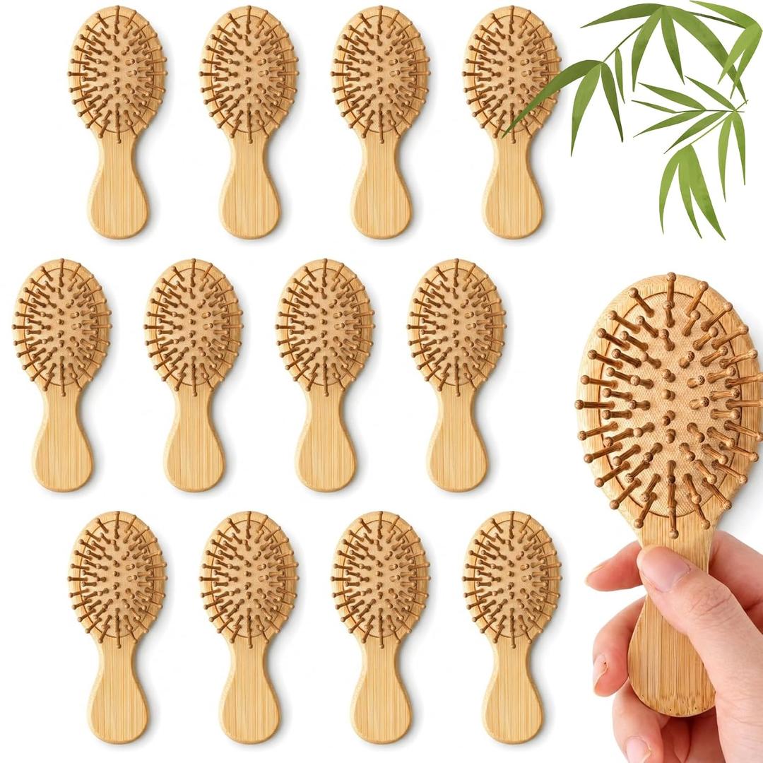 12 Pack Bamboo Hair Brush, Wooden Mini Hair Brush Bulk, Bamboo Brush for Most Hair Types, Travel Brushes, Bridesmaid Gifts