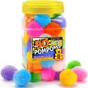 Bundooraking Pom Poms, 1.5 Inch (4cm) 90pcs Multicolor Bulk Large Balls Arts&Crafts, Soft and Fluffy Craft Pompoms in Jar for Making Decorations DIY Craft Supplies