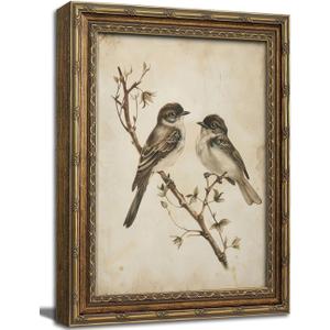 Vintage Gold Framed Wall Art Neutral Summer Bird Wall Art Vintage Botanical Birds Nature Wall Decor Picture Rustic Cottage Gallery Poster Print for Living Room Bedroom 12x16in