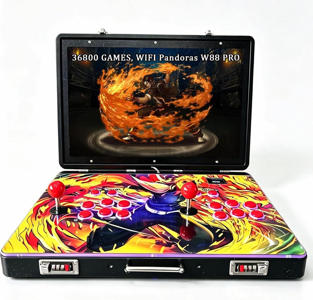 RegiisJoy 36800 in 1 Metal Box Arcade Game Console, 24-inch HD IPS Screen Portable 3D WiFi Pandoras Box W88 pro Retro Folding Gaming Console, Search/Hide/Save/Load/Pause/Add Game