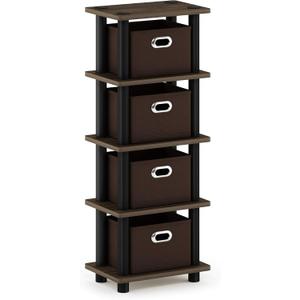 FURINNO Turn-N-Tube 4-Bins System Rack, Columbia Walnut/Black/Dark Brown