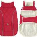 Malier Dog Winter Coat, Windproof Dog Cold Weather Coats with Real Pocket, Winter Extra Warm Pet Coat Fleece Jacket Reflective Clothes for Small Medium Large Dogs and Puppy (Red, Medium)