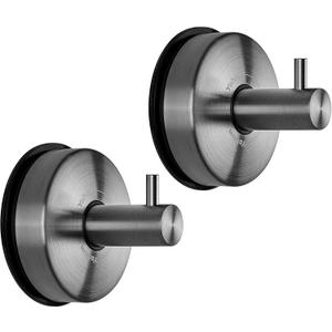 YOHOM Suction Cup Hooks - Black Stainless Steel Window and Shower Towel Hooks - Holds 2 Pcs (2 Black)