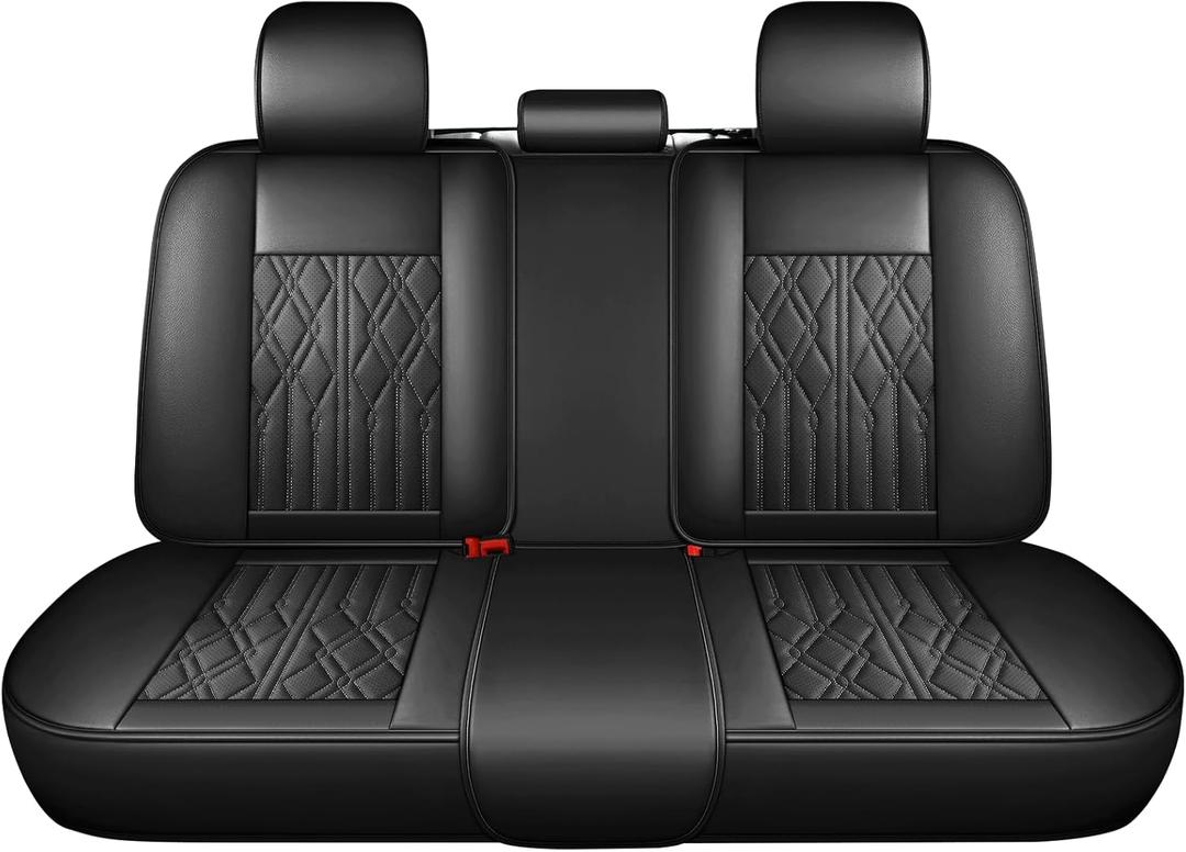 Huidasource Leather Back Row Seat Covers, Waterproof Rear Split Bench Car Seat Covers, Vehicle Seat Cushion Cover Protector Universal Fit for Most Cars Sedan SUV Pickup Truck(Back Row/Black)