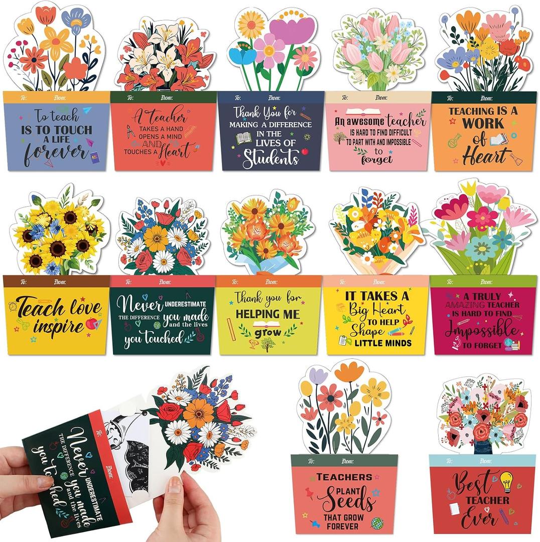 Motipuns 12 Pcs Teacher Appreciation Gift Cards Holders Bulk Teacher Gift Card Holder Flower Sunflower Money and Gift Card Sleeves for End of Year Best Teacher Appreciation Week Graduation Gifts