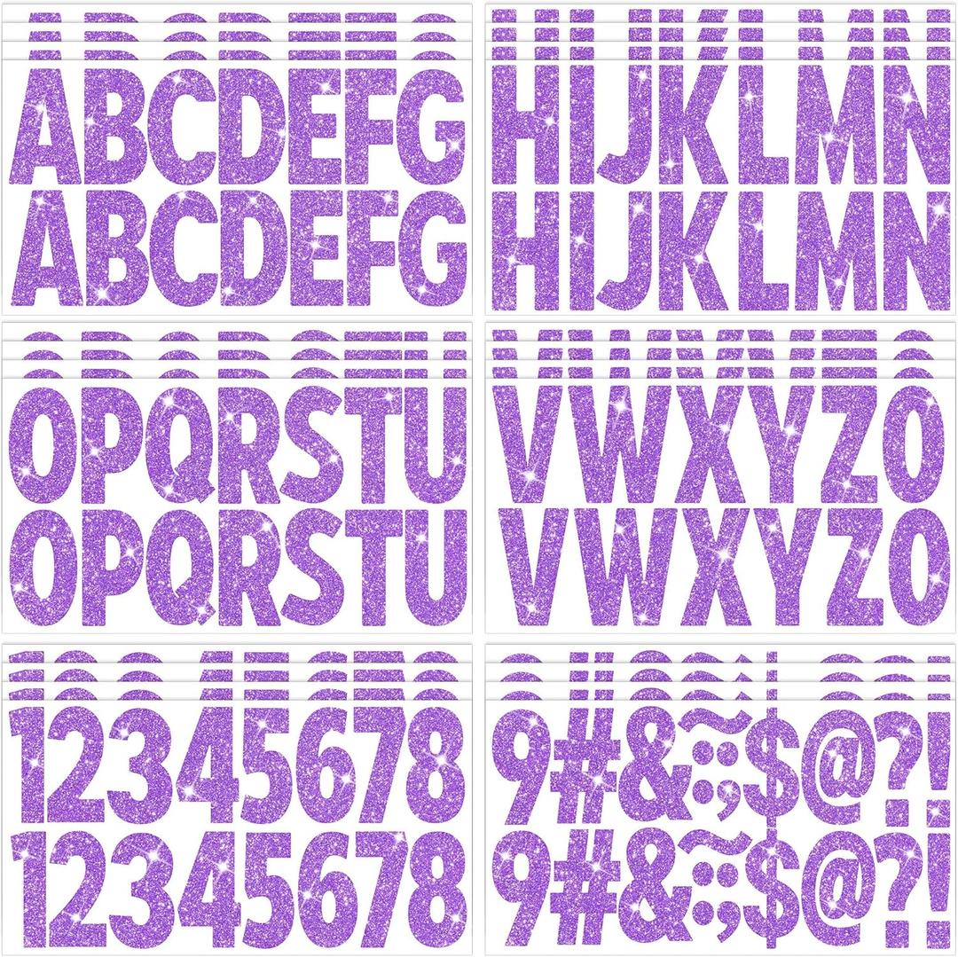 376 Pcs 24 Sheets Large Letter Stickers Glitter Big Font Alphabet Number Self Adhesive Vinyl Stick on Letters Sticker for Mailbox Crafts Poster Bulletin Boards Classroom Home Decor (Purple, 2.5 Inch)