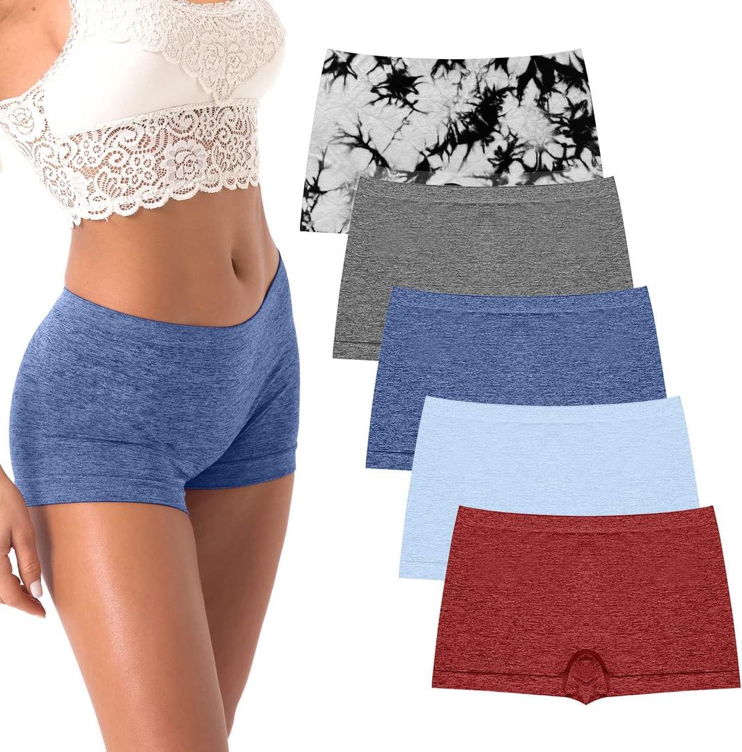 R RUXIA Women's Boyshorts Underwear Seamless Boy Shorts Panties Soft Stretch Boxer Briefs 5 Packs(Regular & Plus Size) (L)