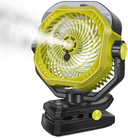 Portable Rechargeable Misting Fan with 12oz Mist, Battery Life Display, Remote, Timer, Light, 5 Speeds, 9-Inch, 20000mAh 120H Battery Powered Clip Fan for Stroller, Travel, Outdoor, Poweroutage