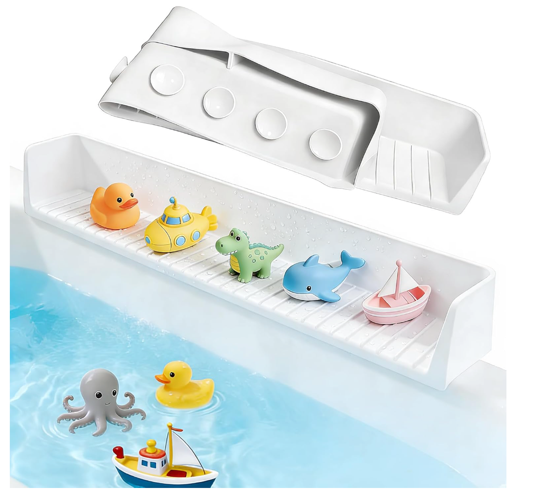 Splash Guard for Bathtub, Silicone Bathtub Splash Guard with Suction Cups, Bath Toys Holder Shelf, Bath Tub Side Tray for Bathroom Storage and Water Spill Prevention, Grey