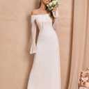 Off Shoulder Long Sleeve Maxi Dress Bodycon Tie Party Formal Wedding Guest Dresses for Women 2026 (White, S)
