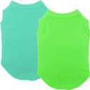 Chol&Vivi Dog T-Shirt Clothes, 2pcs Blank Dog Shirts Cotton Clothes Sleeveless Fit for Small to Extra Large Size, Pet Tank Top for All Breeds, Soft and Breathable, Light Blue and Green, Small