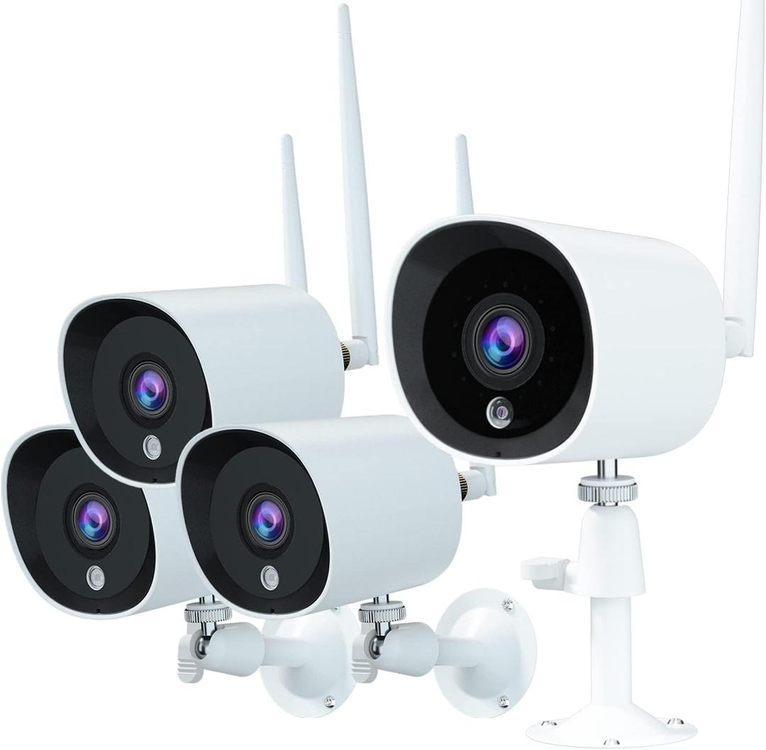 Rraycom 4Pack 2K Security Cameras Outdoor, 3MP WiFi IP Camera with Night Vision, Motion Detection, IP66 Waterproof, Cloud Storage, 24/7 Live View Video, Compatible with Alexa
