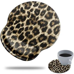 Gaming Mouse Pad with Wrist Support, Spsun Leopard Grain Pattern Custom Design Cute Mousepad,Pain Relief Wrist Mouse Pads for Computer Laptop Home Office with Coasters