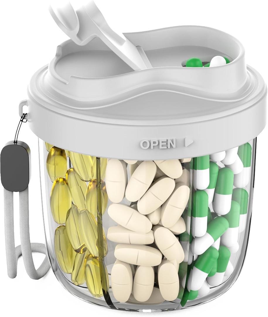 2 x Pill Organizer with 7 Compartments, Pill Box Case for Holding 7 Different Vitamins, Anti-Mix Design for Easy Medication Retrieval. Travel Pill Organizer with 20 Labels.Pill Container (Cool Gray)