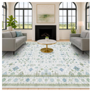 Green Area Rugs 9x12 Living Room - Washable Oriental Geometric, Extra Large for Bedroom Non Slip Soft Faux Wool Carpet for Dining Room Playroom, Lounge - Blue and Green Floral Rug