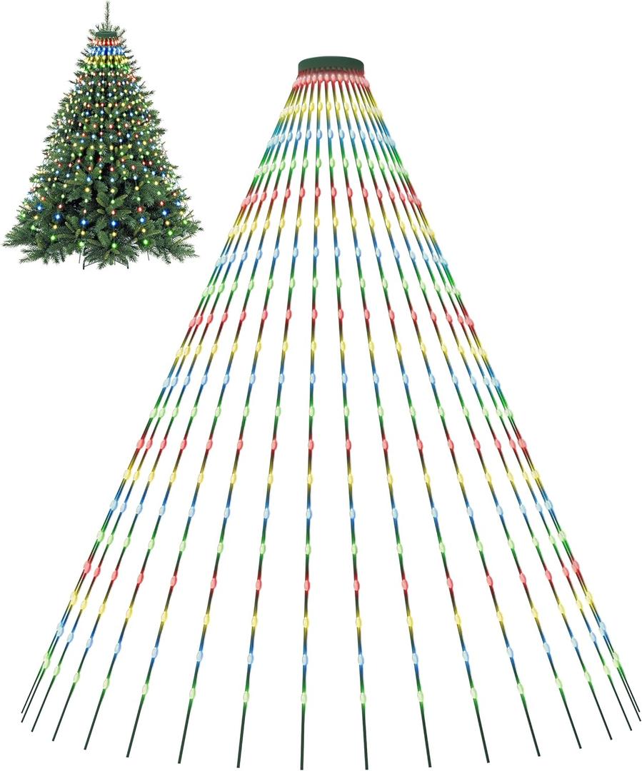 Christmas Tree Lights, 400 LED Christmas Lights with 8 Light Modes & Memory Function, 6.6FT x 16 Lines Outdoor String Lights with Timing Function for Christmas Decorations - Multicolor