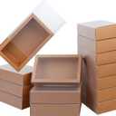 26 PCS Rectangle Drawer Kraft Boxes Small Cardboard Present Packaging Boxes for Party Favor Treats, Candy and Jewelry Crafts, 6.5 x 3.7 x 1.6 inch (Clear Frosted, Brown)