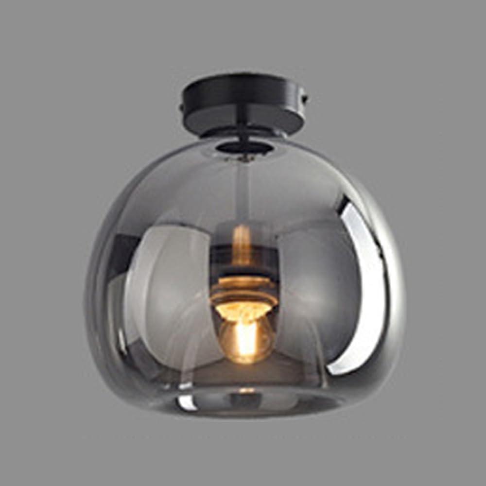 Nordic Mid Century Corridor Globe Semi Flush Mount Ceiling Light Fixture Amber Smoke Grey Glass Ceiling Lighting Simple Mini Ceiling Lamp for Aisle Porch Stairway Closet Kitchen (Smoke Gray)