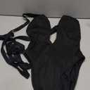 ZAFUL Women's One Piece Swimsuit Deep V Neck Ribbed Self Tie Sexy High Cut Bathing Suit Crisscross Back Swimwear (Black)