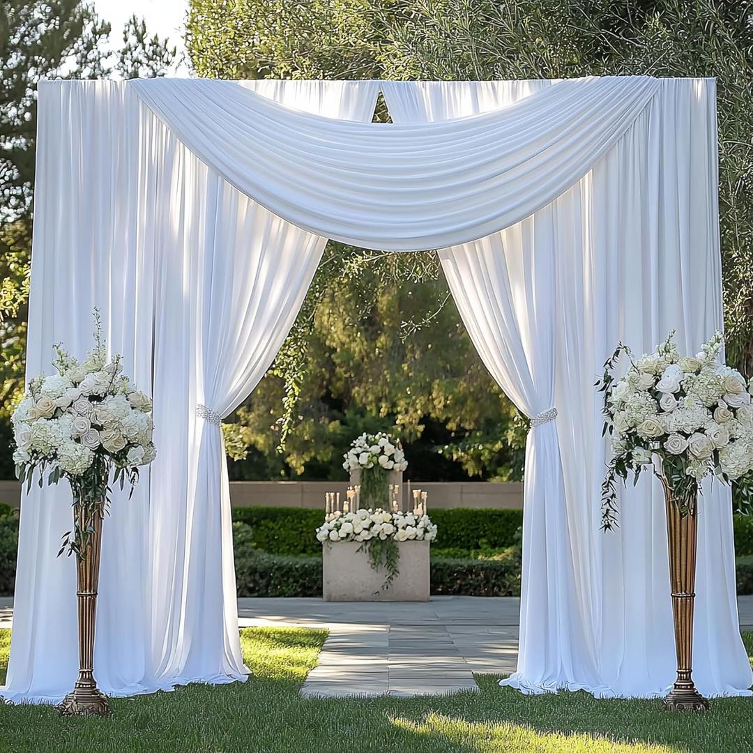 20FTx12FT White Wrinkle-Free Wedding Backdrop Curtain -Silky Washable White Polyester Drapes for Baby Showers, Birthday Parties, Photography, and Wedding Receptions-4 Panels 5FTx12FT