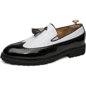 HuitJours Men Oxford Dress Shoes Multicolor Brogues Wing Tips Lace Up Patchwork Two Tone Color Matching Punched Round Toe (9.5,E-White)