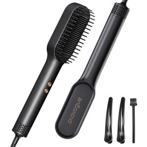 PLAVOGUE Ionic Hair Straightening Brush with Hot Air Function, Dual Voltage 30s Fast Heating, Anti-Scald & Auto Shutoff, Rotating Cord for Frizz Control & Salon Styling at Home