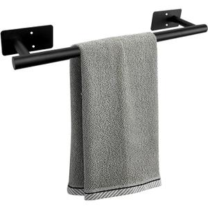 Self Adhesive Bath Towel Bar, Stainless Steel Towel Racks for Bathroom Sticky & Wall Mounted Install Towel Holder, Heavy Duty Towel Rod Rustproof Towel Hanger for Bathroom(Matte Black,16In)