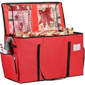 Irrantan 2-in-1 Christmas Ornament Storage Box & Xmas Figurine Container, Premium Christmas Ornament Storage Container - Holds Up to 64pcs-3” Ornaments, Adjustable Dividers, 4 Individual Trays -Red