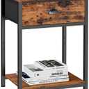 Furologee End Table with Storage Shelf and Fabric Drawer, 2 Tiers Industrial Nightstand, Bedside Table Organizer for Living Room Bedroom, Rustic Brown, Easy Assembly (1)