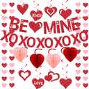 Pre-Strung Valentines Day Decorations, Red BE Mine XO Valentine's Banner,Heart Garlands & Hanging Swirls & Heart Honeycomb for Party Supplies, Valentines Decor Home Anniversary Wedding Bedroom