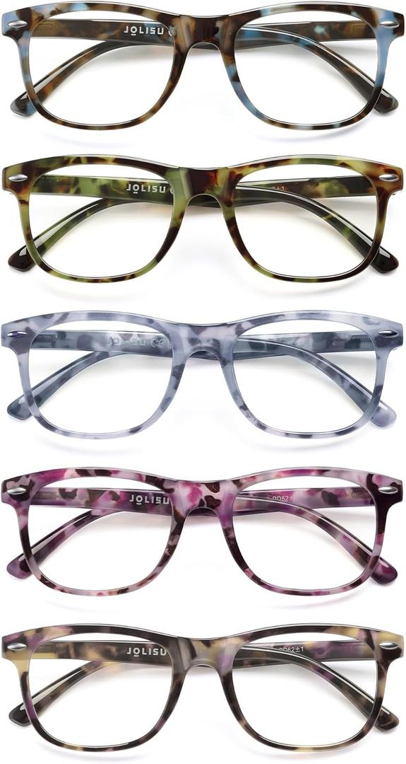 JOLISU Reading Glasses For Women - 5 Pack Stylish Readers For Womens Men Spring Hinge Eyeglasses -Blue Light Blocking Protection Frame (2.75)