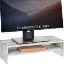 MyGift Shabby Whitewashed Wood Computer Monitor and Laptop Riser Stand for Desk, 2 Tier Office Desktop Storage Shelf