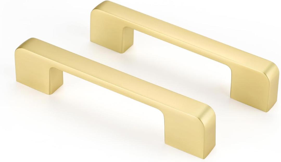 Rergy 10 Pack Golden Cabinet Handles Brushed Brass Cabinet Pulls - 4inch Kitchen Drawer Pulls Modern Dresser Drawer Hardware Zinc Alloy Pulls for Kitchen, Livingroom, Bathroom