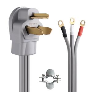 10 AWG 3 Prong Dryer Cord SRDT, 30 Amp 7500W Rated, NEMA 10-30P to 3-Wire Appliance Cord with Three Ring Terminals, Dryer Plug 3 Prong, Gray (4 FT)