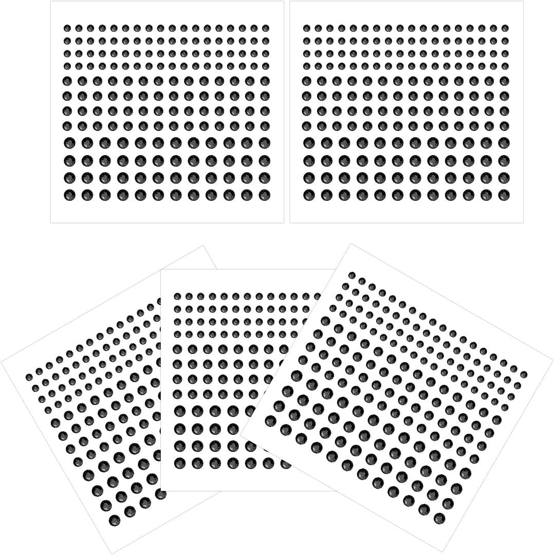 5 Sheets Face Gems Jewels Rhinestone Stickers, 4 Size Self-Adhesive DIY Bling Jewel Crystal Craft for Nails Hair Face Eyes Body (Black)