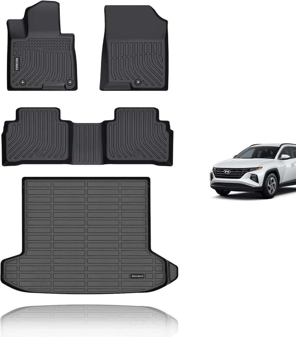 KELCSEECS Floor Mats & Cargo Liner for 2026 2025 2024 2023 2022 Hyundai Tucson(Not Fit Hybrid) All Weather Car Mats Cargo Mat Floor Liners Trunk Mat Hyundai Tucson Trunk Liner Accessories Black