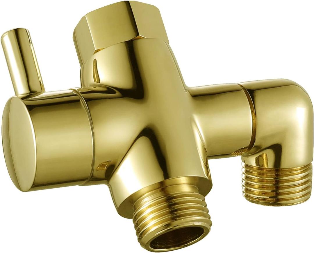 Brass Shower Diverter Valve for Handheld Shower Head and Fixed Spray Head G1/2 3 Way Universal Bathroom System Component Replacement Part, Polished Gold