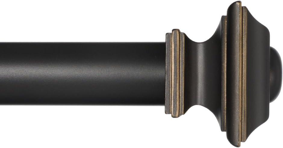 Ivilon Window Treatment Curtain Rod - Square Finials, 1 1/8 in Rod, 28 to 48 Inch, Antique Black