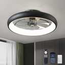 Ceiling Fans with Lights 20'' Flush Mount Fan Remote & APP Control Black Low Profile 6 Wind Speeds Smart Dimmable LED for Bedroom Living Room (Y1095-BK-ELE)