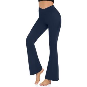 Hi Clasmix Flare Leggings for Women - High Waist Crossover Yoga Pants Tummy Control Bootcut Bell Bottom Jazz Lounge Leggings (Medium, 2-navy Blue)