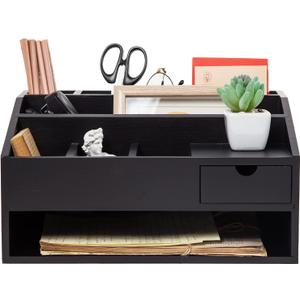 Wood Desk Drawer Organizers with File Organizer Pen holder Office Decor combo for Desk Organization Home can arrange office supplies such as calculators scissors pens note papers, etc. (black)