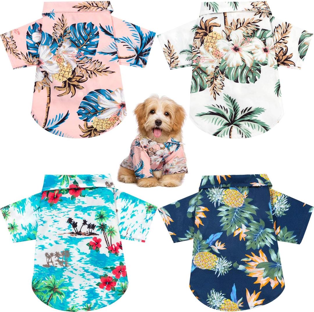 Weewooday 4 Pieces Pet Summer T-Shirts Hawaii Style Floral Pet Dog Shirt Breathable Cool Clothes Beach Seaside Puppy Sweatshirt for Small Puppy (Floral Style, Medium)