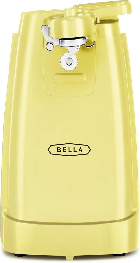 bella Electric Can Opener and Knife Sharpener, Multifunctional Bottle Opener with Removable Cutting Lever and Cord Storage, Stainless Steel Blade, Yellow