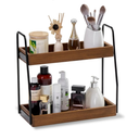 Acacia Wood 2-Tier Wooden Organizer Countertop 15.4” x 6.7” x 14.6”, Two-Tier Bathroom Organizer, Storage Organizer, Wooden Organizer, Countertop Storage Shelf (Walnut with Black Steel)