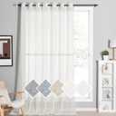 NICETOWN Linen Sheer Curtain 100 Inch Wide Privacy for Patio Door (W100 x L96), Grommet Sheer Linen Curtain Flax Texture Privacy with Light Penetration for French Door/Living Room, Ivory, 1 Panel